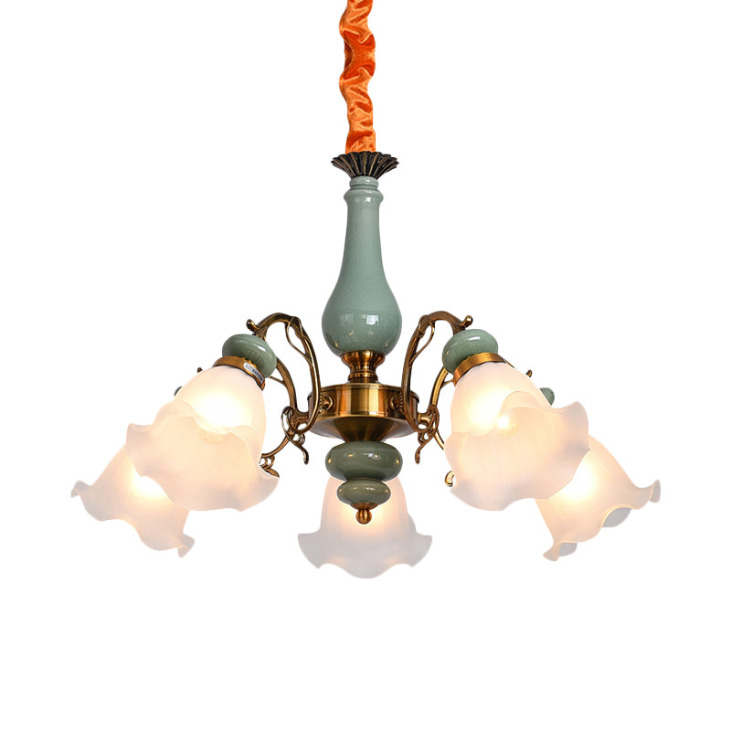 Flower Opal Glass Ceiling Chandelier Traditional 3/5 Heads Living Room Pendulum Light in Light Blue/Pewter Clearhalo 'Ceiling Lights' 'Chandeliers' Lighting' options 808620