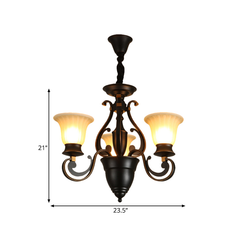Black 3/5-Light Ceiling Chandelier Antiqued Frosted Glass Bell Shaped Up/Down Hanging Lamp Kit Clearhalo 'Ceiling Lights' 'Chandeliers' Lighting' options 808633
