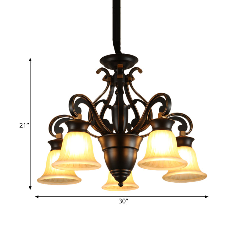 Black 3/5-Light Ceiling Chandelier Antiqued Frosted Glass Bell Shaped Up/Down Hanging Lamp Kit Clearhalo 'Ceiling Lights' 'Chandeliers' Lighting' options 808638