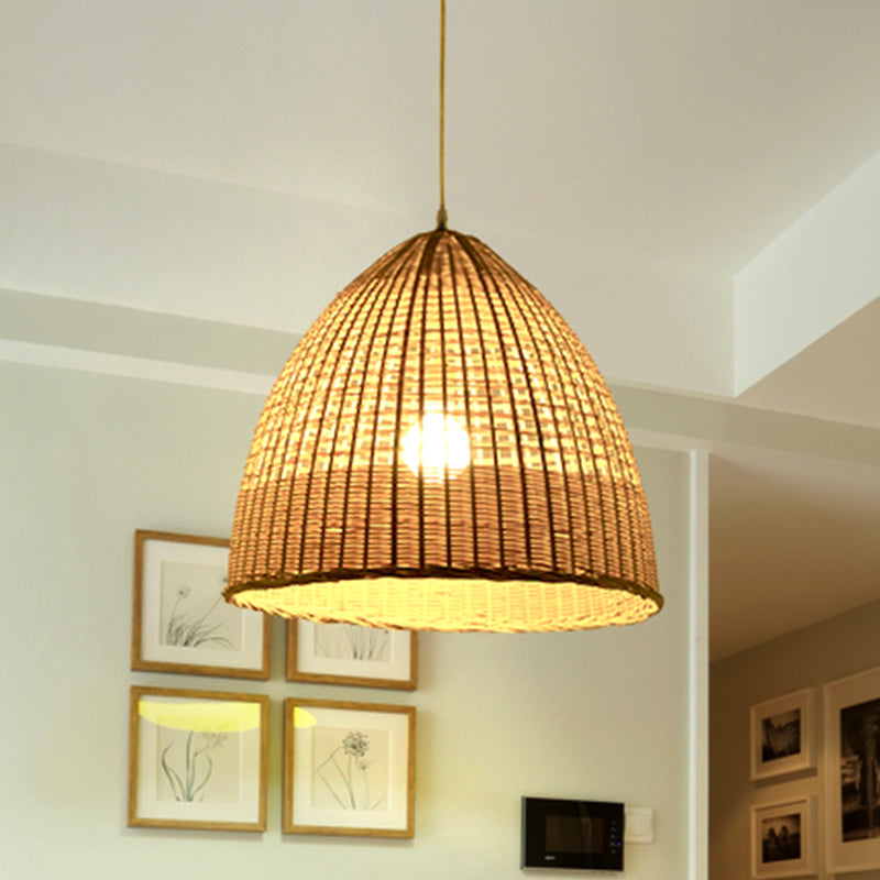 Asian Cloche Pendant Ceiling Light Bamboo 1-Light Dining Room Hanging Lamp in Beige Beige Clearhalo 'Ceiling Lights' 'Pendant Lights' 'Pendants' Lighting' 809069_d3dfae11-a2bf-486f-a911-38b5739ab932