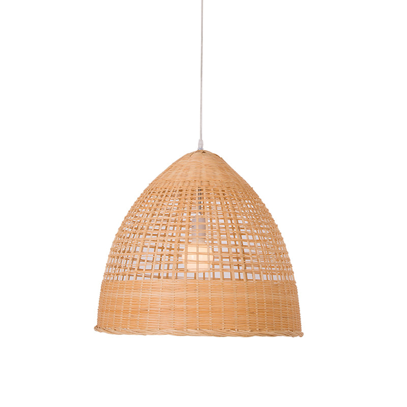 Asian Cloche Pendant Ceiling Light Bamboo 1-Light Dining Room Hanging Lamp in Beige Clearhalo 'Ceiling Lights' 'Pendant Lights' 'Pendants' Lighting' 809071