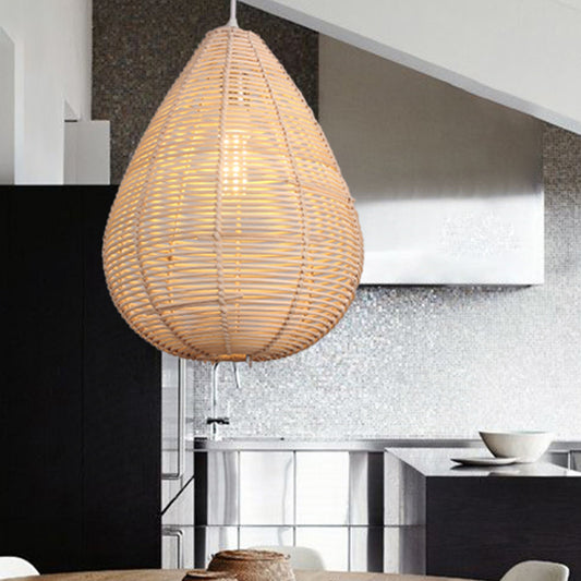 Raindrop Kitchen Ceiling Pendant Bamboo 1 Bulb Asian Style Hanging Lamp Kit in Wood Clearhalo 'Ceiling Lights' 'Pendant Lights' 'Pendants' Lighting' 809079