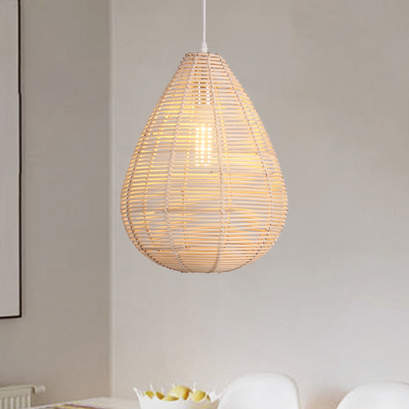 Raindrop Kitchen Ceiling Pendant Bamboo 1 Bulb Asian Style Hanging Lamp Kit in Wood Clearhalo 'Ceiling Lights' 'Pendant Lights' 'Pendants' Lighting' 809080