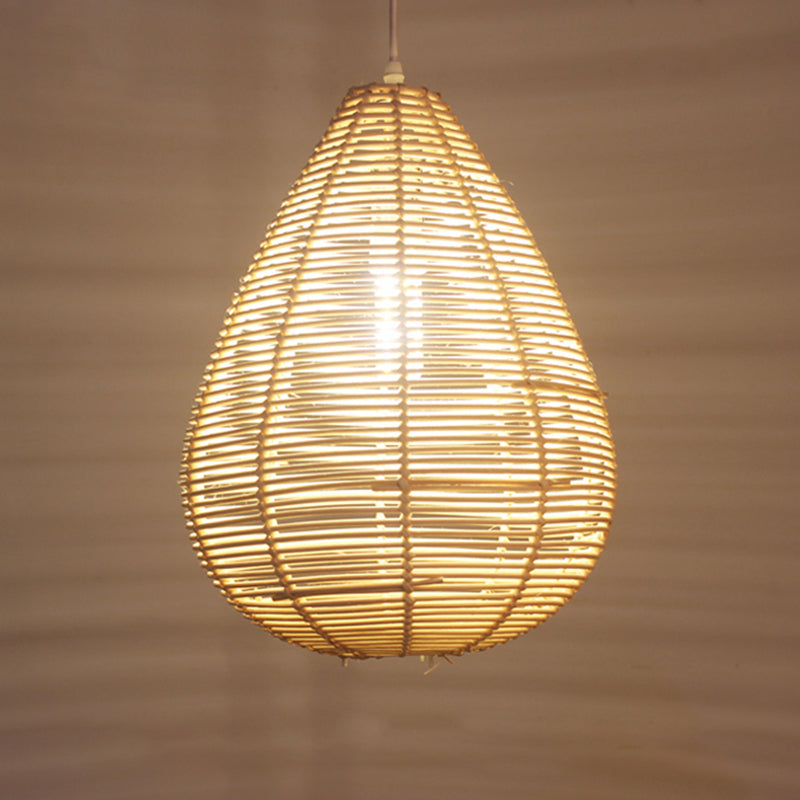 Raindrop Kitchen Ceiling Pendant Bamboo 1 Bulb Asian Style Hanging Lamp Kit in Wood Clearhalo 'Ceiling Lights' 'Pendant Lights' 'Pendants' Lighting' 809082