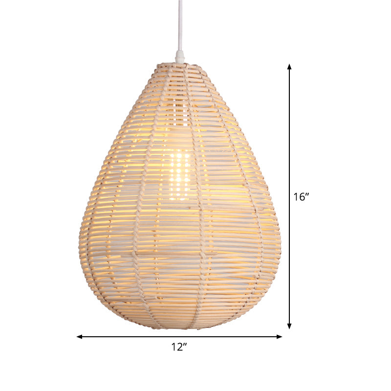 Raindrop Kitchen Ceiling Pendant Bamboo 1 Bulb Asian Style Hanging Lamp Kit in Wood Clearhalo 'Ceiling Lights' 'Pendant Lights' 'Pendants' Lighting' 809083