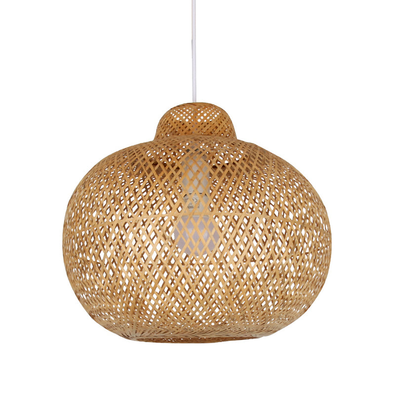 Cross Weaving Lantern Pendant Light Chinese Bamboo Single Khaki Ceiling Suspension Lamp Clearhalo 'Ceiling Lights' 'Pendant Lights' 'Pendants' Lighting' 809086