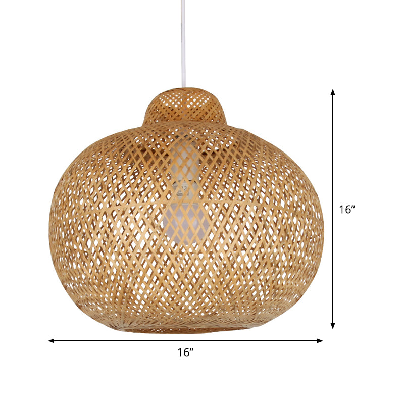 Cross Weaving Lantern Pendant Light Chinese Bamboo Single Khaki Ceiling Suspension Lamp Clearhalo 'Ceiling Lights' 'Pendant Lights' 'Pendants' Lighting' 809088