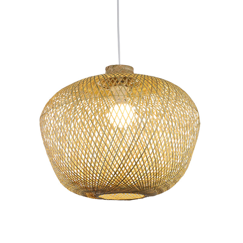 Asia Crock Bamboo Weaving Ceiling Lamp 1 Light Hanging Pendant in Beige for Living Room Clearhalo 'Ceiling Lights' 'Pendant Lights' 'Pendants' Lighting' 809091