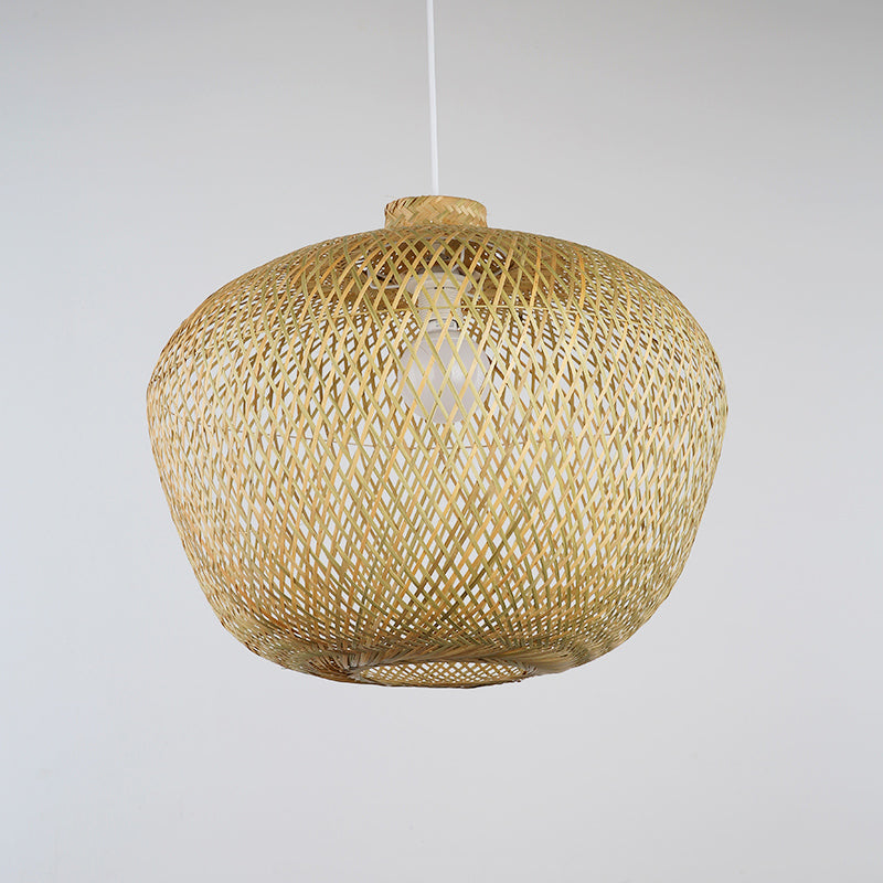 Asia Crock Bamboo Weaving Ceiling Lamp 1 Light Hanging Pendant in Beige for Living Room Clearhalo 'Ceiling Lights' 'Pendant Lights' 'Pendants' Lighting' 809092