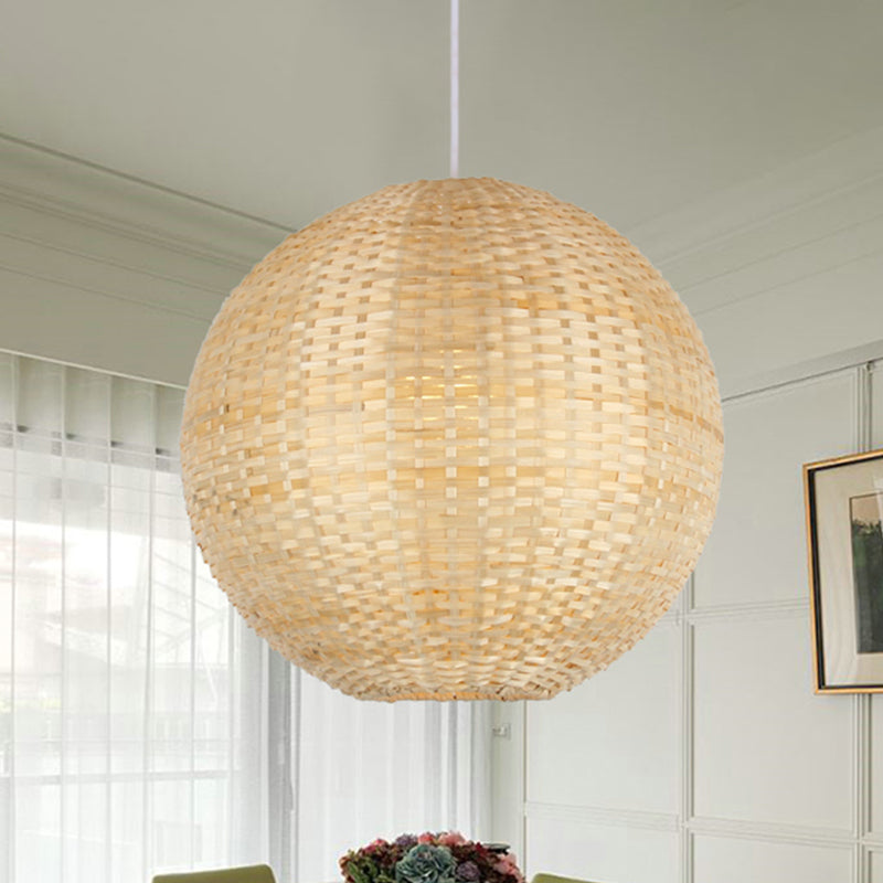 Spherical Pendant Ceiling Light Asian Bamboo 1 Bulb Beige Suspension Lighting for Restaurant Beige Clearhalo 'Ceiling Lights' 'Pendant Lights' 'Pendants' Lighting' 809099_b92c3d72-570a-48d6-b7f1-03613c31684c