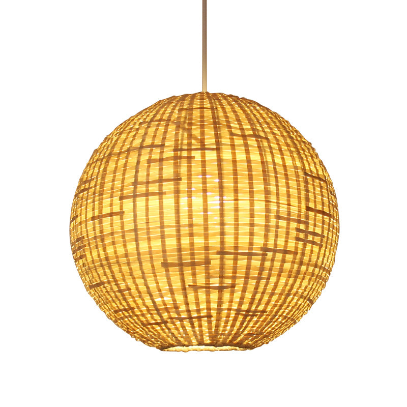 Spherical Pendant Ceiling Light Asian Bamboo 1 Bulb Beige Suspension Lighting for Restaurant Clearhalo 'Ceiling Lights' 'Pendant Lights' 'Pendants' Lighting' 809101