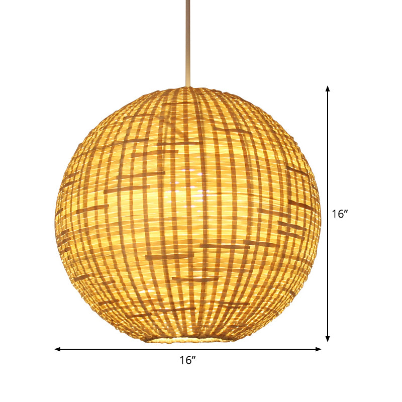 Spherical Pendant Ceiling Light Asian Bamboo 1 Bulb Beige Suspension Lighting for Restaurant Clearhalo 'Ceiling Lights' 'Pendant Lights' 'Pendants' Lighting' 809103