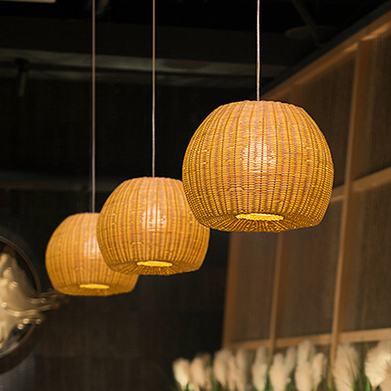 Khaki Dome Hanging Lamp Simple 1-Light Bamboo Woven Pendant Light Kit for Book Store Clearhalo 'Ceiling Lights' 'Pendant Lights' 'Pendants' Lighting' 809104