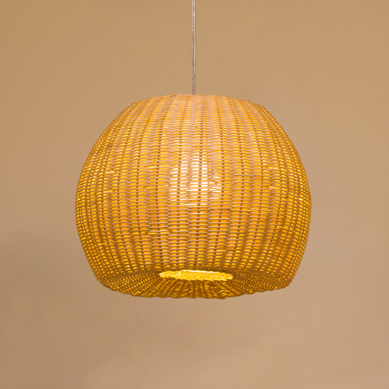 Khaki Dome Hanging Lamp Simple 1-Light Bamboo Woven Pendant Light Kit for Book Store Clearhalo 'Ceiling Lights' 'Pendant Lights' 'Pendants' Lighting' 809107