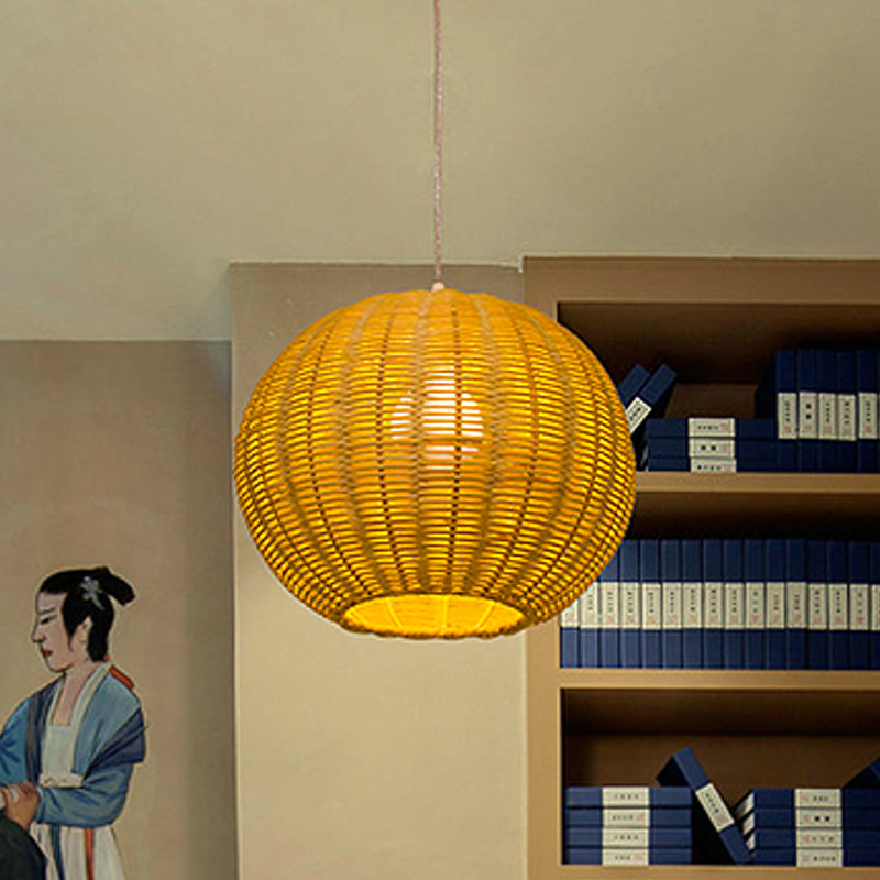 1 Bulb Restaurant Pendulum Light Chinese Beige Hanging Pendant with Globe Bamboo Shade Clearhalo 'Ceiling Lights' 'Pendant Lights' 'Pendants' Lighting' 809109