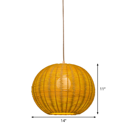 1 Bulb Restaurant Pendulum Light Chinese Beige Hanging Pendant with Globe Bamboo Shade Clearhalo 'Ceiling Lights' 'Pendant Lights' 'Pendants' Lighting' 809113
