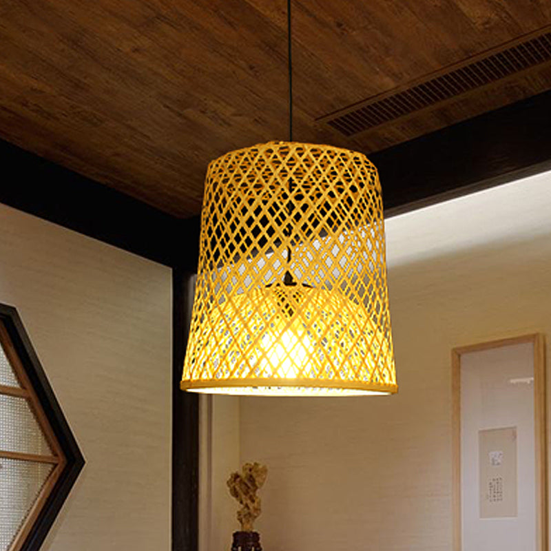 2-Shade Barrel Pendant Lighting Asia Bamboo Single Beige Hanging Lamp Kit over Table Clearhalo 'Ceiling Lights' 'Pendant Lights' 'Pendants' Lighting' 809114