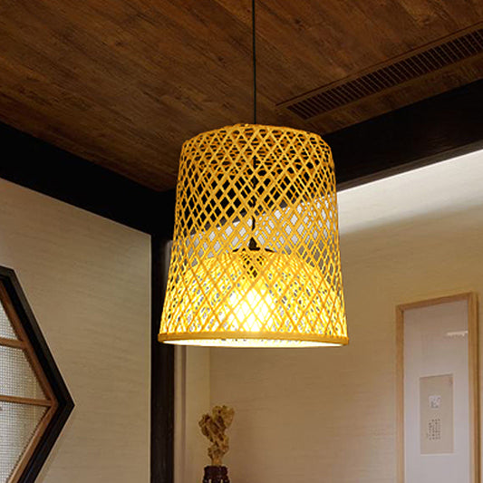 2-Shade Barrel Pendant Lighting Asia Bamboo Single Beige Hanging Lamp Kit over Table Clearhalo 'Ceiling Lights' 'Pendant Lights' 'Pendants' Lighting' 809114