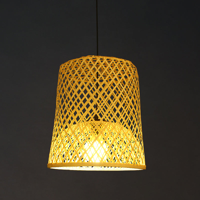 2-Shade Barrel Pendant Lighting Asia Bamboo Single Beige Hanging Lamp Kit over Table Clearhalo 'Ceiling Lights' 'Pendant Lights' 'Pendants' Lighting' 809117