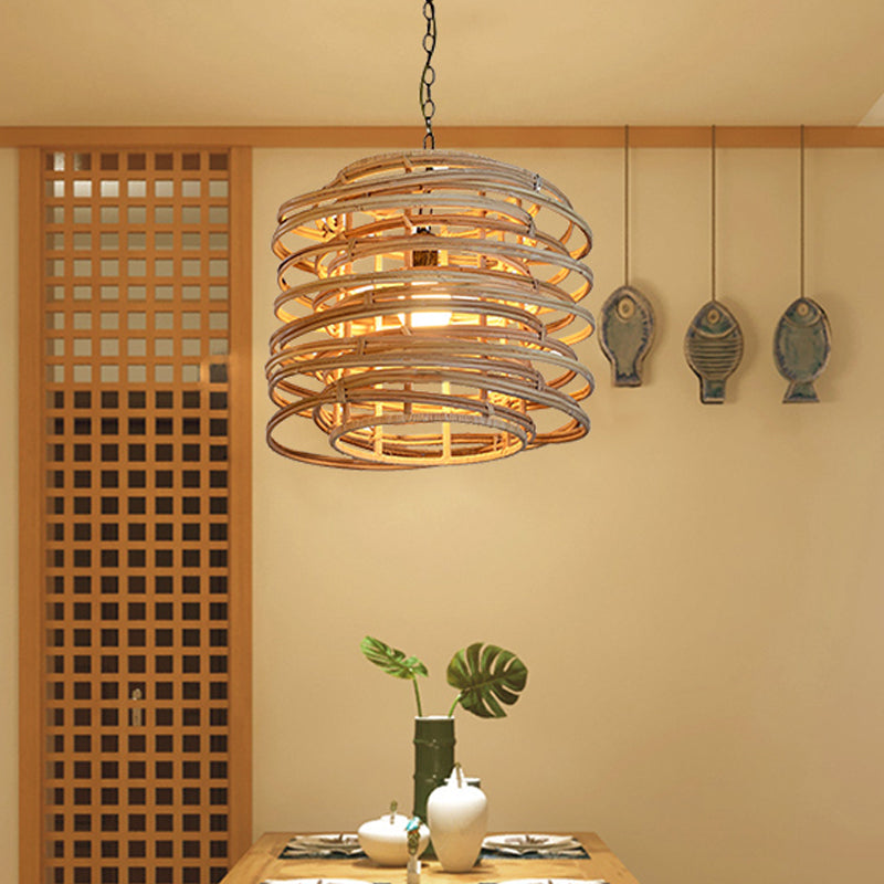 Asia 1 Head Pendant Lighting Wood Swirling Hanging Lamp Kit with Bamboo Shade for Massage House Wood Clearhalo 'Ceiling Lights' 'Pendant Lights' 'Pendants' Lighting' 809154_9f87f95c-de97-48ac-9a54-5e86b1f10b6b