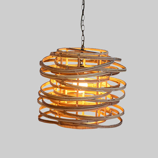 Asia 1 Head Pendant Lighting Wood Swirling Hanging Lamp Kit with Bamboo Shade for Massage House Clearhalo 'Ceiling Lights' 'Pendant Lights' 'Pendants' Lighting' 809157