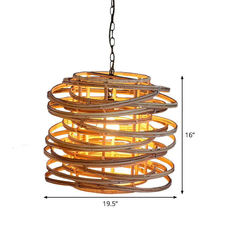 Asia 1 Head Pendant Lighting Wood Swirling Hanging Lamp Kit with Bamboo Shade for Massage House Clearhalo 'Ceiling Lights' 'Pendant Lights' 'Pendants' Lighting' 809158