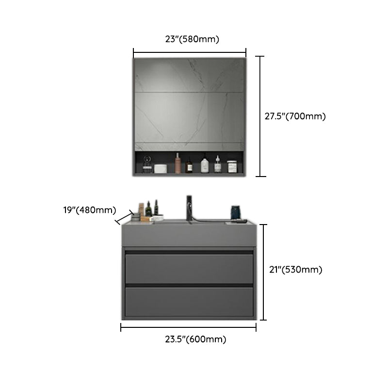 2 Drawers Bathroom Vanity Single Sink Wood Frame Mirror Soft Close Door in Grey Clearhalo 'Bathroom Remodel & Bathroom Fixtures' 'Bathroom Vanities' 'bathroom_vanities' 'Home Improvement' 'home_improvement' 'home_improvement_bathroom_vanities' 8092079