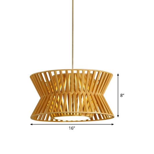 Curvaceous Wood Pendant Light Asian 1-Light 16"/19.5" Wide Beige Suspended Lighting Fixture Clearhalo 'Ceiling Lights' 'Pendant Lights' 'Pendants' Lighting' 809213