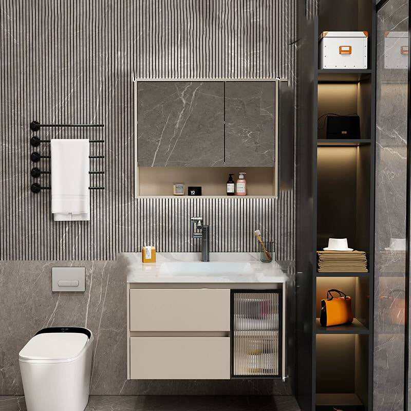 Single Sink Bathroom Vanity Set White 2 Drawers Wall-Mounted Wood Frame Rectangular 28"L x 20"W x 19"H Clearhalo 'Bathroom Remodel & Bathroom Fixtures' 'Bathroom Vanities' 'bathroom_vanities' 'Home Improvement' 'home_improvement' 'home_improvement_bathroom_vanities' 8092222
