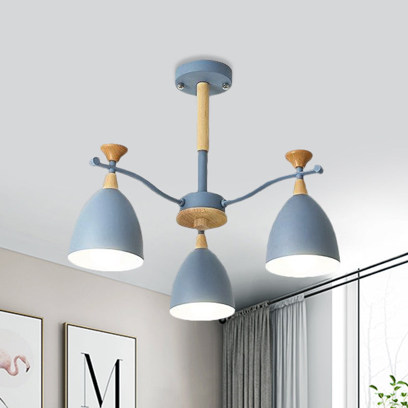 Contemporary Cone Chandelier Pendant Light Metal 3/6/8 Lights Hanging Ceiling Light in Grey/White/Green for Bedroom 3 Blue Clearhalo 'Ceiling Lights' 'Chandeliers' 'Modern Chandeliers' 'Modern' Lighting' 809230