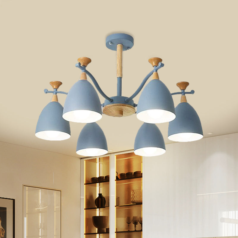 Contemporary Cone Chandelier Pendant Light Metal 3/6/8 Lights Hanging Ceiling Light in Grey/White/Green for Bedroom 6 Blue Clearhalo 'Ceiling Lights' 'Chandeliers' 'Modern Chandeliers' 'Modern' Lighting' 809233