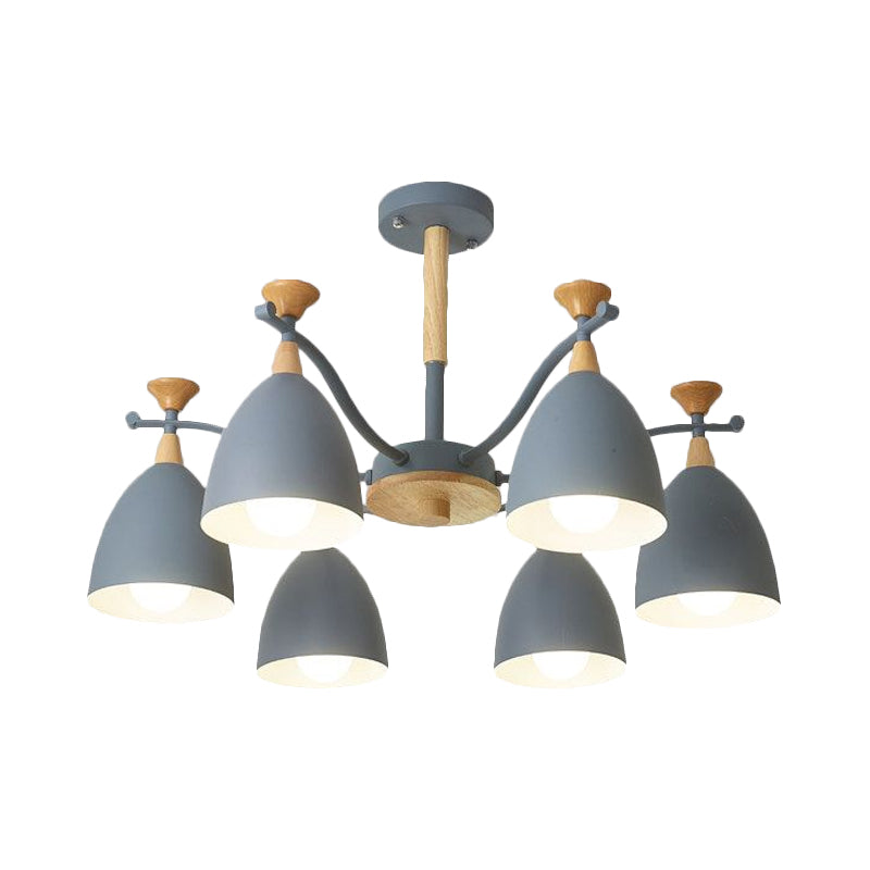 Contemporary Cone Chandelier Pendant Light Metal 3/6/8 Lights Hanging Ceiling Light in Grey/White/Green for Bedroom Clearhalo 'Ceiling Lights' 'Chandeliers' 'Modern Chandeliers' 'Modern' Lighting' 809235