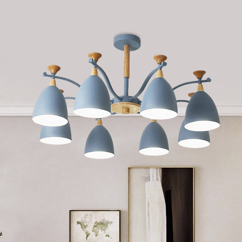 Contemporary Cone Chandelier Pendant Light Metal 3/6/8 Lights Hanging Ceiling Light in Grey/White/Green for Bedroom Clearhalo 'Ceiling Lights' 'Chandeliers' 'Modern Chandeliers' 'Modern' Lighting' 809237