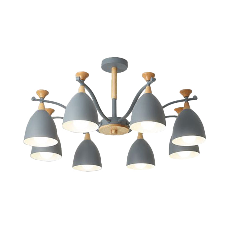 Contemporary Cone Chandelier Pendant Light Metal 3/6/8 Lights Hanging Ceiling Light in Grey/White/Green for Bedroom Clearhalo 'Ceiling Lights' 'Chandeliers' 'Modern Chandeliers' 'Modern' Lighting' 809238