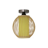 Asia 1 Head Ceiling Mounted Light Wood Pear/Globe Semi Flush Light Fixture with Bamboo Cage and Inner Cylindrical Shade Clearhalo 'Ceiling Lights' 'Close To Ceiling Lights' 'Close to ceiling' 'Semi-flushmount' Lighting' 809253