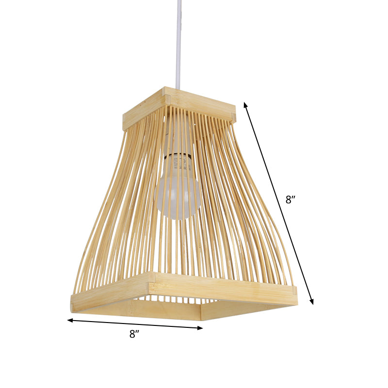 Wood Trapezoid Frame Ceiling Lamp Fixture Asian 1-Bulb Bamboo Strip LED Pendant Light Kit Clearhalo 'Ceiling Lights' 'Pendant Lights' 'Pendants' Lighting' 809265