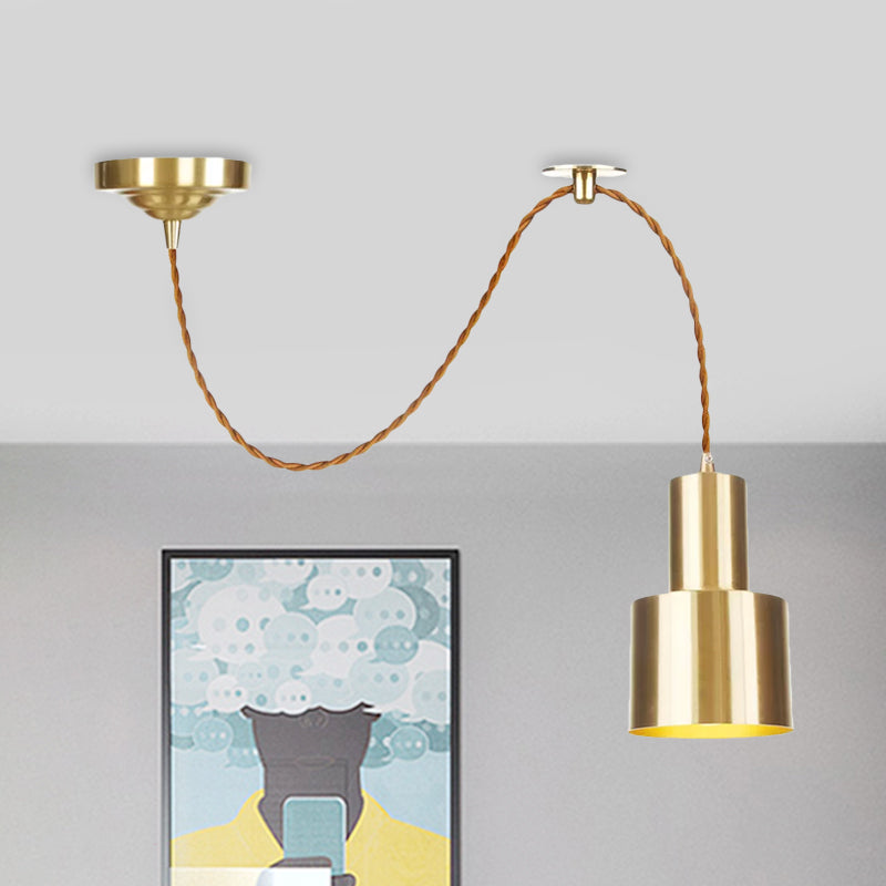 1 Light Cylinder Hanging Pendant Light Industrial Gold Metallic Adjustable Ceiling Hang Fixture Clearhalo 'Art Deco Pendants' 'Cast Iron' 'Ceiling Lights' 'Ceramic' 'Crystal' 'Industrial Pendants' 'Industrial' 'Metal' 'Middle Century Pendants' 'Pendant Lights' 'Pendants' 'Tiffany' Lighting' 809287