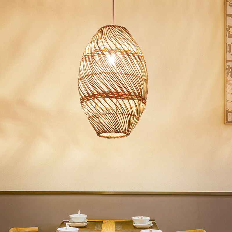 Bamboo Rattan Oval Hanging Lighting Asian 1 Light Wood Pendant Lamp Kit for Tea Room Wood Clearhalo 'Ceiling Lights' 'Pendant Lights' 'Pendants' Lighting' 809301_85159e50-c901-4bdf-8c09-9c3e07da3f17