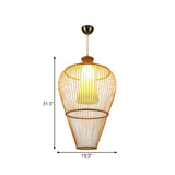 Rural Urn Cage Bamboo Pendulum Light Single-Bulb Pendant Lighting Fixture in Beige with Inner Cone Shade Clearhalo 'Ceiling Lights' 'Pendant Lights' 'Pendants' Lighting' 809315