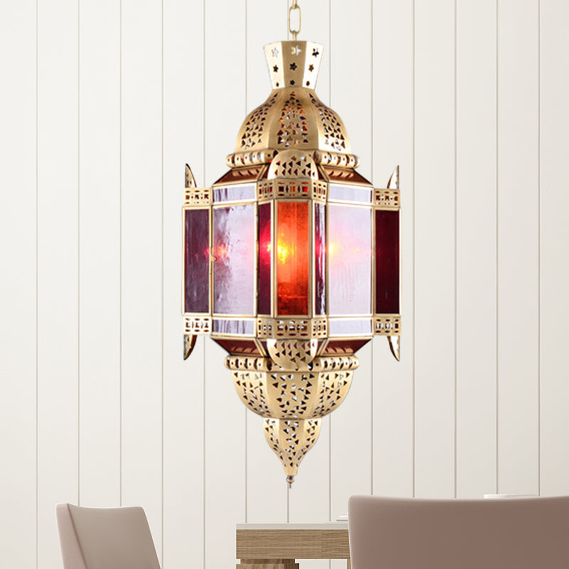 1 Light Pendant Lamp Arab Lantern Metal Ceiling Hang Fixture in Brass with Hollow-Out Design Clearhalo 'Ceiling Lights' 'Pendant Lights' 'Pendants' Lighting' 809394