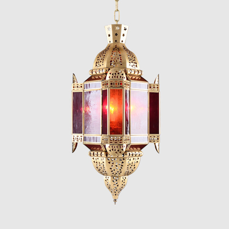 1 Light Pendant Lamp Arab Lantern Metal Ceiling Hang Fixture in Brass with Hollow-Out Design Clearhalo 'Ceiling Lights' 'Pendant Lights' 'Pendants' Lighting' 809397