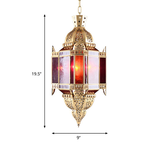 1 Light Pendant Lamp Arab Lantern Metal Ceiling Hang Fixture in Brass with Hollow-Out Design Clearhalo 'Ceiling Lights' 'Pendant Lights' 'Pendants' Lighting' 809398