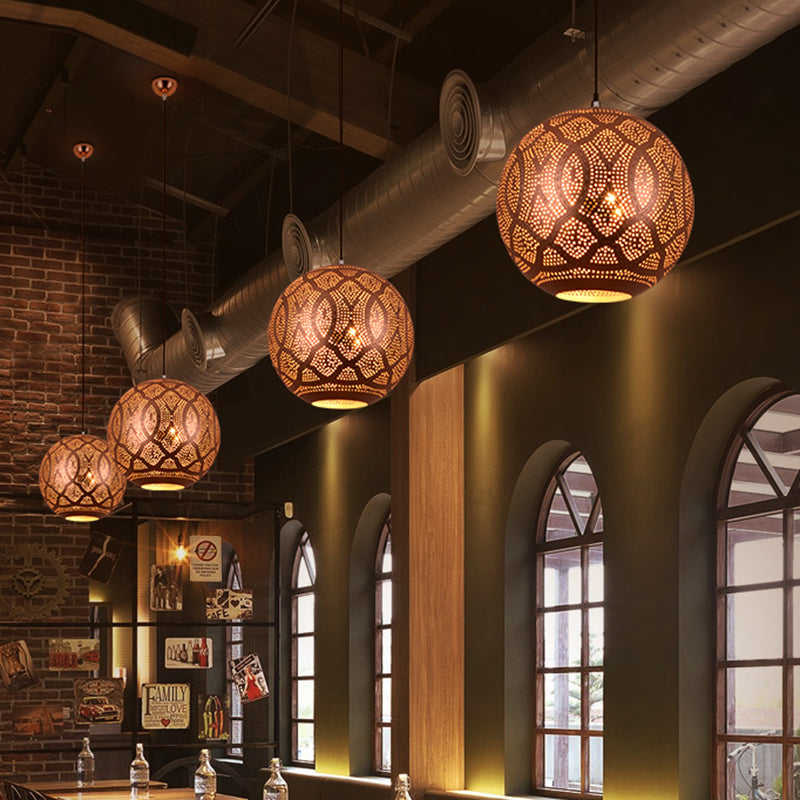 3 Bulbs Metal Ceiling Chandelier Traditional Rose Gold Etched Sphere Restaurant Pendant Light Kit Clearhalo 'Ceiling Lights' 'Chandeliers' Lighting' options 809399