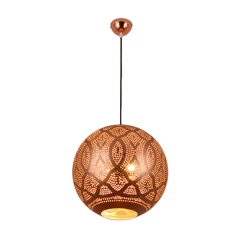 3 Bulbs Metal Ceiling Chandelier Traditional Rose Gold Etched Sphere Restaurant Pendant Light Kit Clearhalo 'Ceiling Lights' 'Chandeliers' Lighting' options 809402