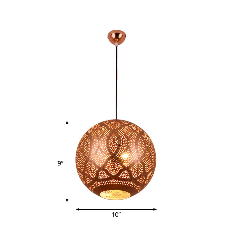 3 Bulbs Metal Ceiling Chandelier Traditional Rose Gold Etched Sphere Restaurant Pendant Light Kit Clearhalo 'Ceiling Lights' 'Chandeliers' Lighting' options 809403