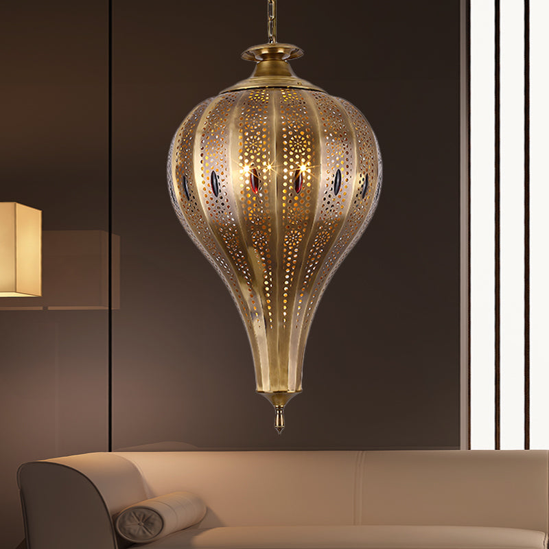 Country Teardrop Chandelier Light Fixture 4 Heads Metal Pendant Lamp in Brass for Living Room Clearhalo 'Ceiling Lights' 'Chandeliers' Lighting' options 809404