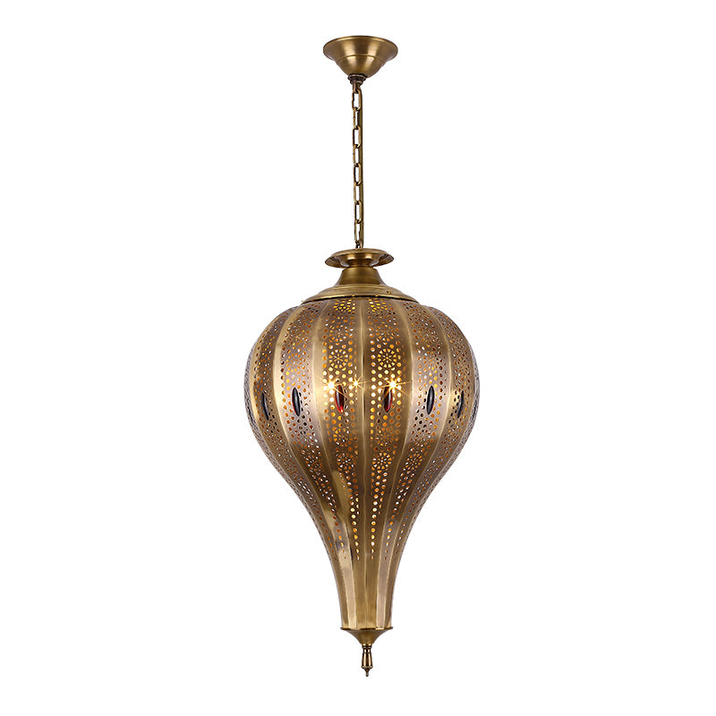 Country Teardrop Chandelier Light Fixture 4 Heads Metal Pendant Lamp in Brass for Living Room Clearhalo 'Ceiling Lights' 'Chandeliers' Lighting' options 809407