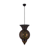 3-Bulb Etched Urn Hanging Chandelier Countryside Black Metal Ceiling Suspension Lamp Clearhalo 'Ceiling Lights' 'Chandeliers' Lighting' options 809411