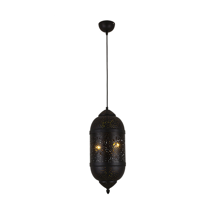 3-Light Hanging Light Kit Arab Etched Cylindrical Metal Ceiling Chandelier in Black for Dining Room Clearhalo 'Ceiling Lights' 'Chandeliers' Lighting' options 809416