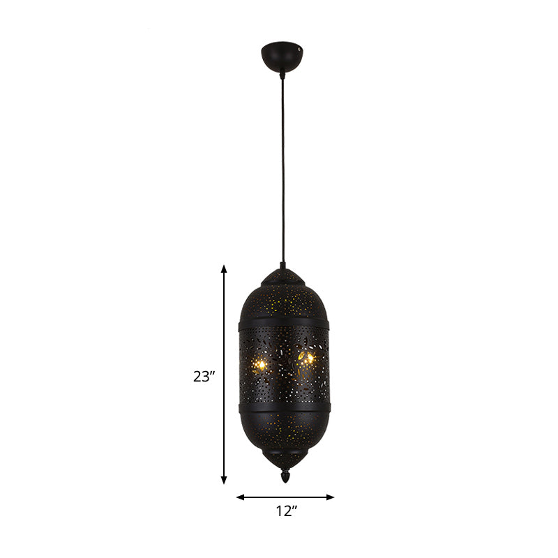 3-Light Hanging Light Kit Arab Etched Cylindrical Metal Ceiling Chandelier in Black for Dining Room Clearhalo 'Ceiling Lights' 'Chandeliers' Lighting' options 809418